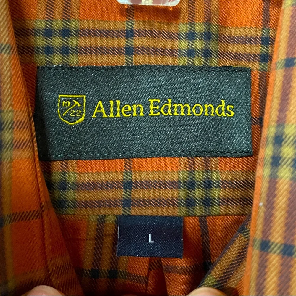Allen Edmonds Orange Blue Green Plaid 100% Cotton No-Iron Button Down Shirt Sz L - Picture 3 of 5